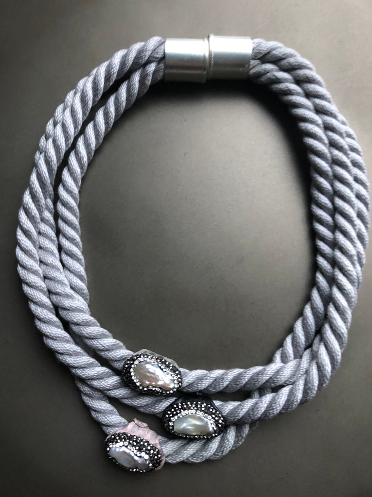 Grey Rope Necklace with pearls