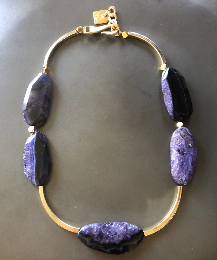 Purple Agate Necklace in Gold